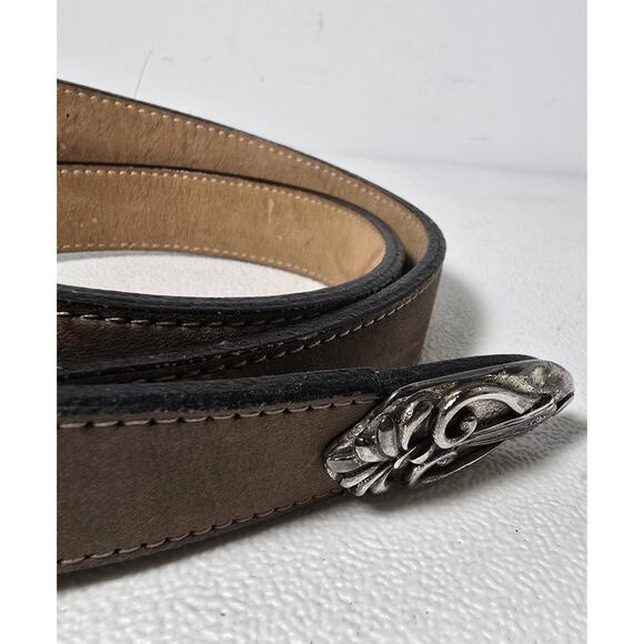 STREETS AHEAD NuBuck Leather Belt Brown Western NBEL Silverplated Buckle Sz M - Picture 2 of 11